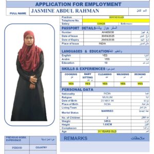 JASMINE ABDUL RAHMAN -INDIA