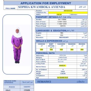 SOPHIA KWAMBOKA AYIENDA-KENYA